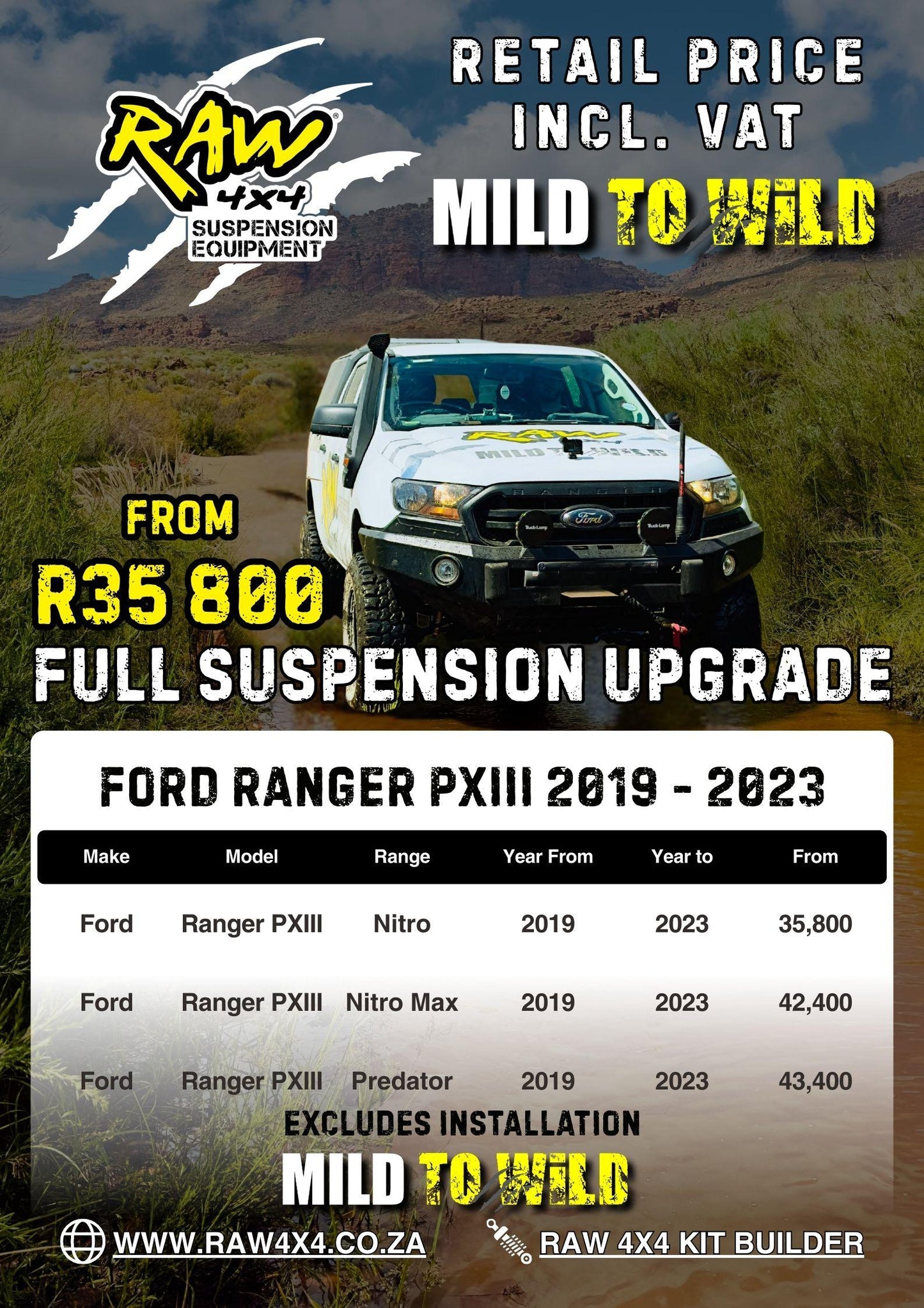 RAW 4x4 Ford Ranger PXIII (2020-2022) Suspension Upgrade Kit