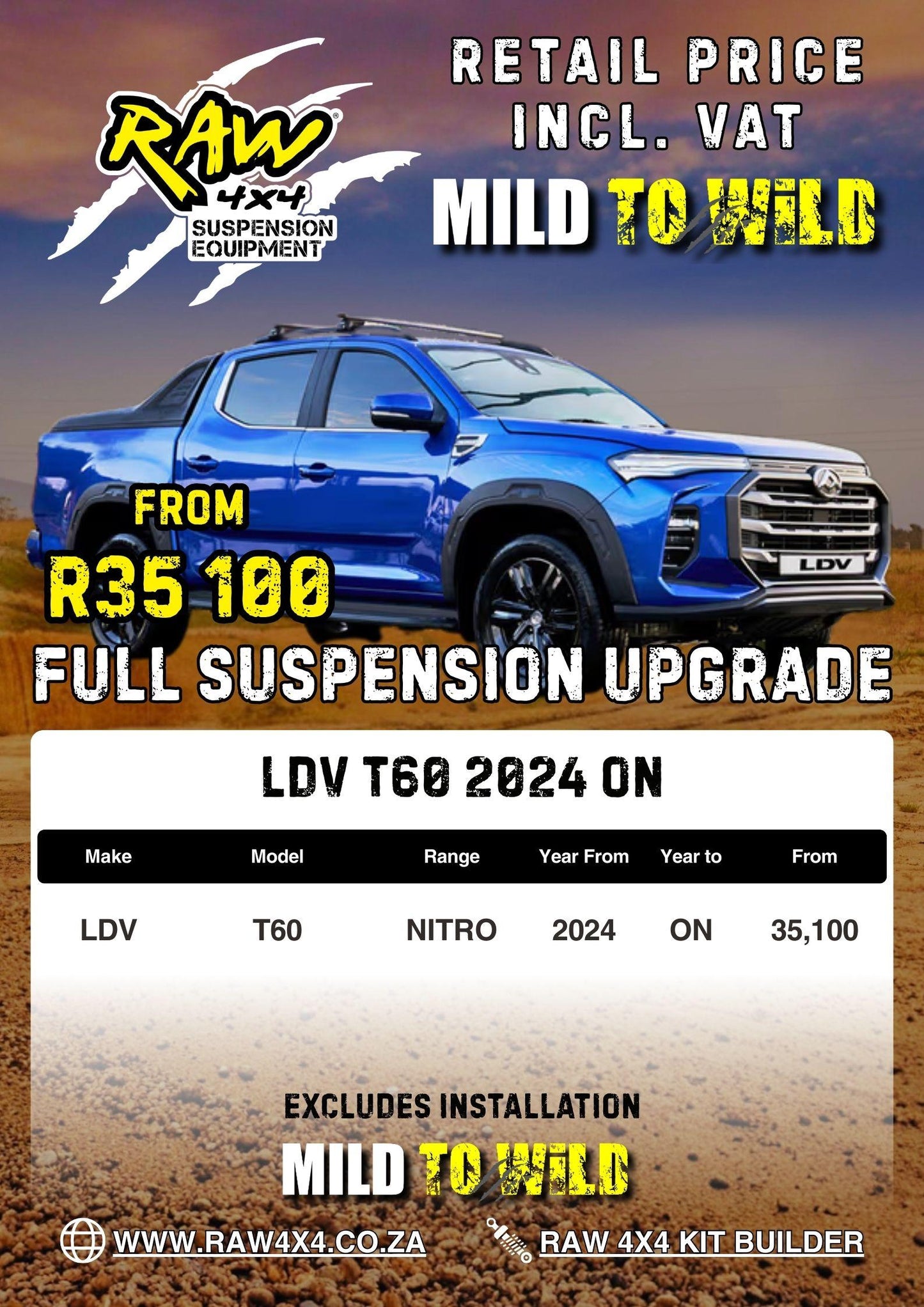RAW 4x4 LDV T60 (2024-Present) Suspension Lift Kit