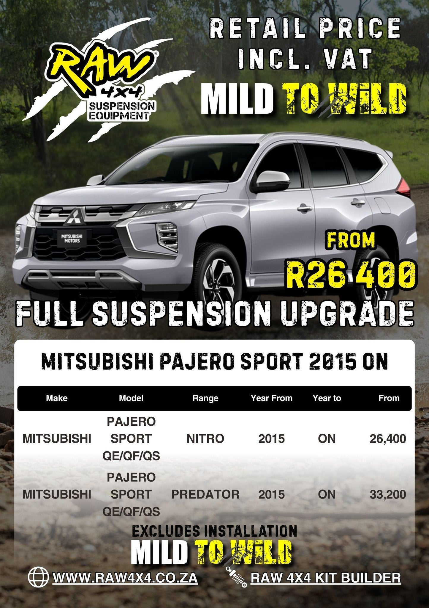 RAW 4x4 Mitsubishi Pajero Sport QE/QF/QS (2015-2025) Suspension Lift Kit