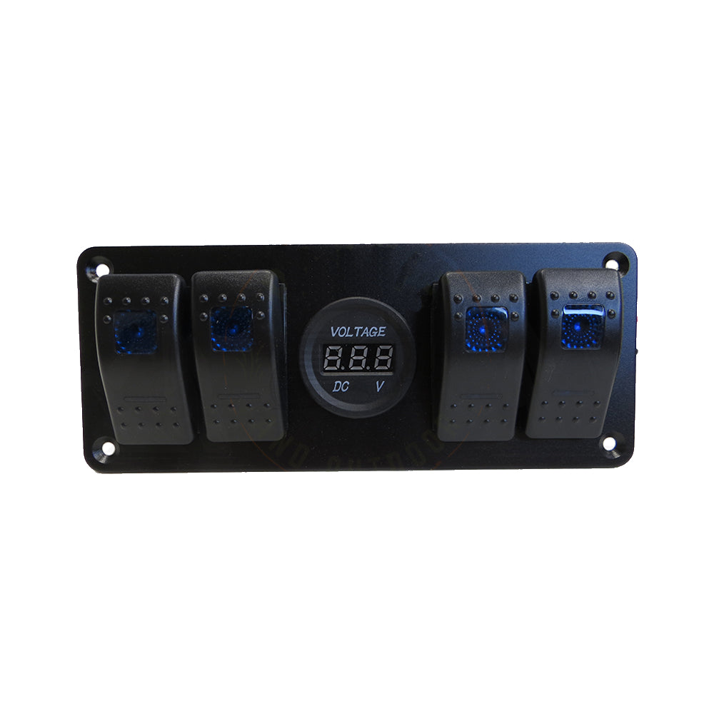 4 Way Switch Panel Dual Blue LED with Blue Voltmeter