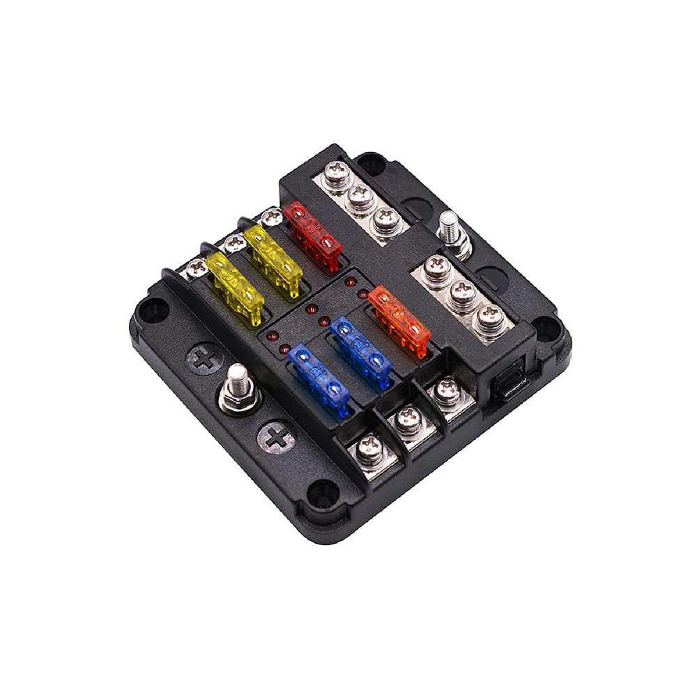 LED 6 Way fuse Box with Negative Bus Bar