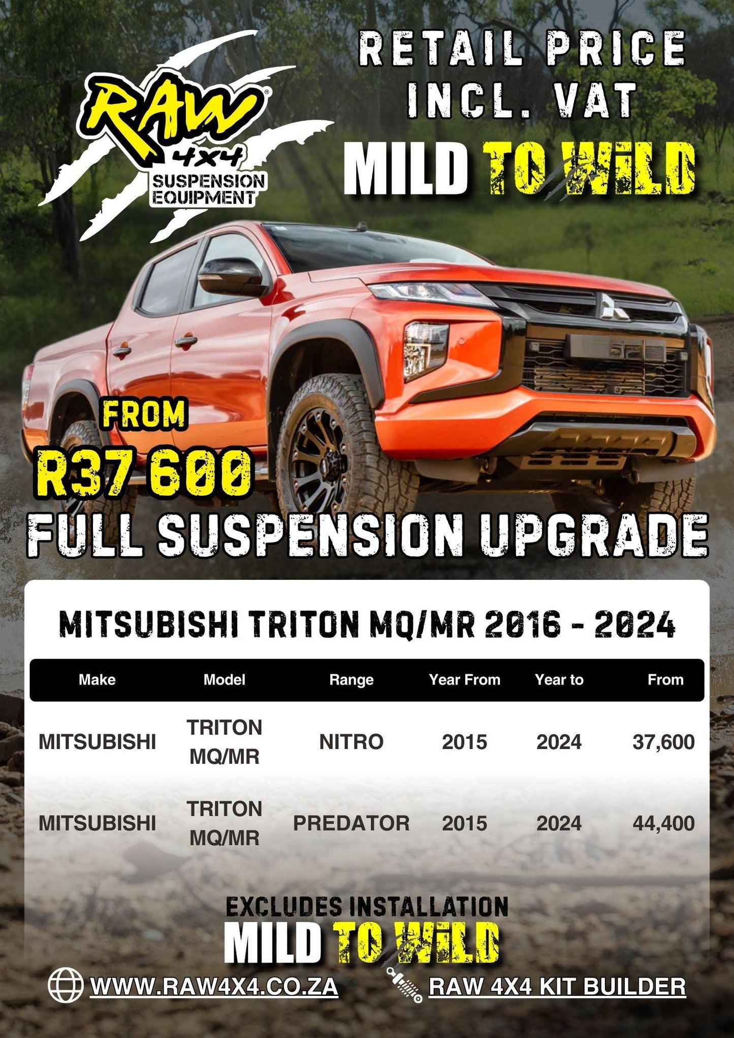 RAW 4x4 Mitsubishi Triton (2015-2023) Suspension Lift Kit