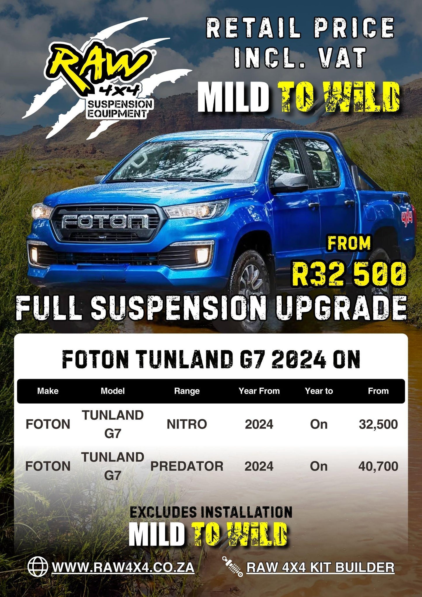 RAW 4x4 Foton Tunland G7 (2024-Present) Suspension Lift Kit