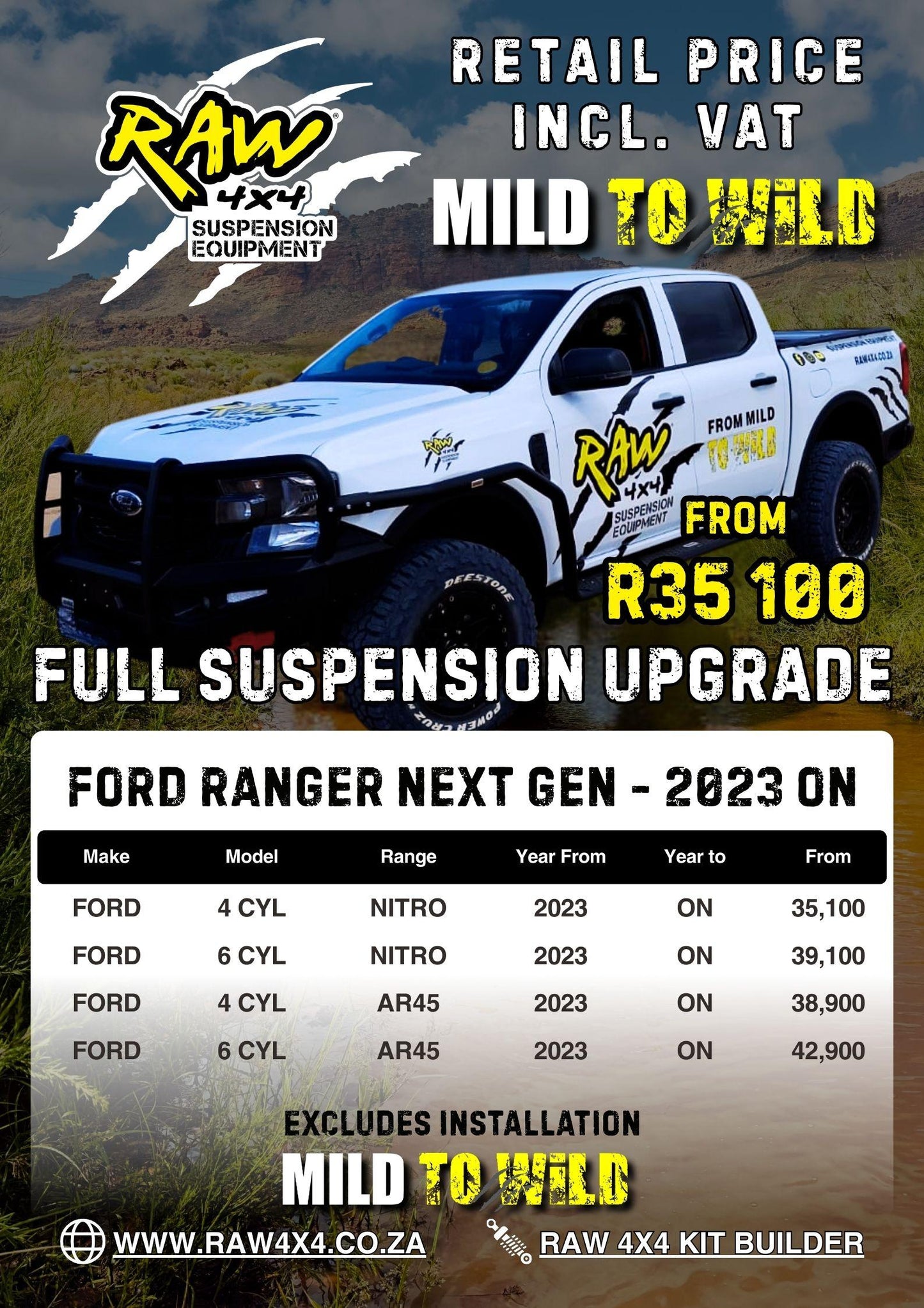 RAW 4x4 Ford Ranger Next Gen (2023-Present) Suspension Lift Kit