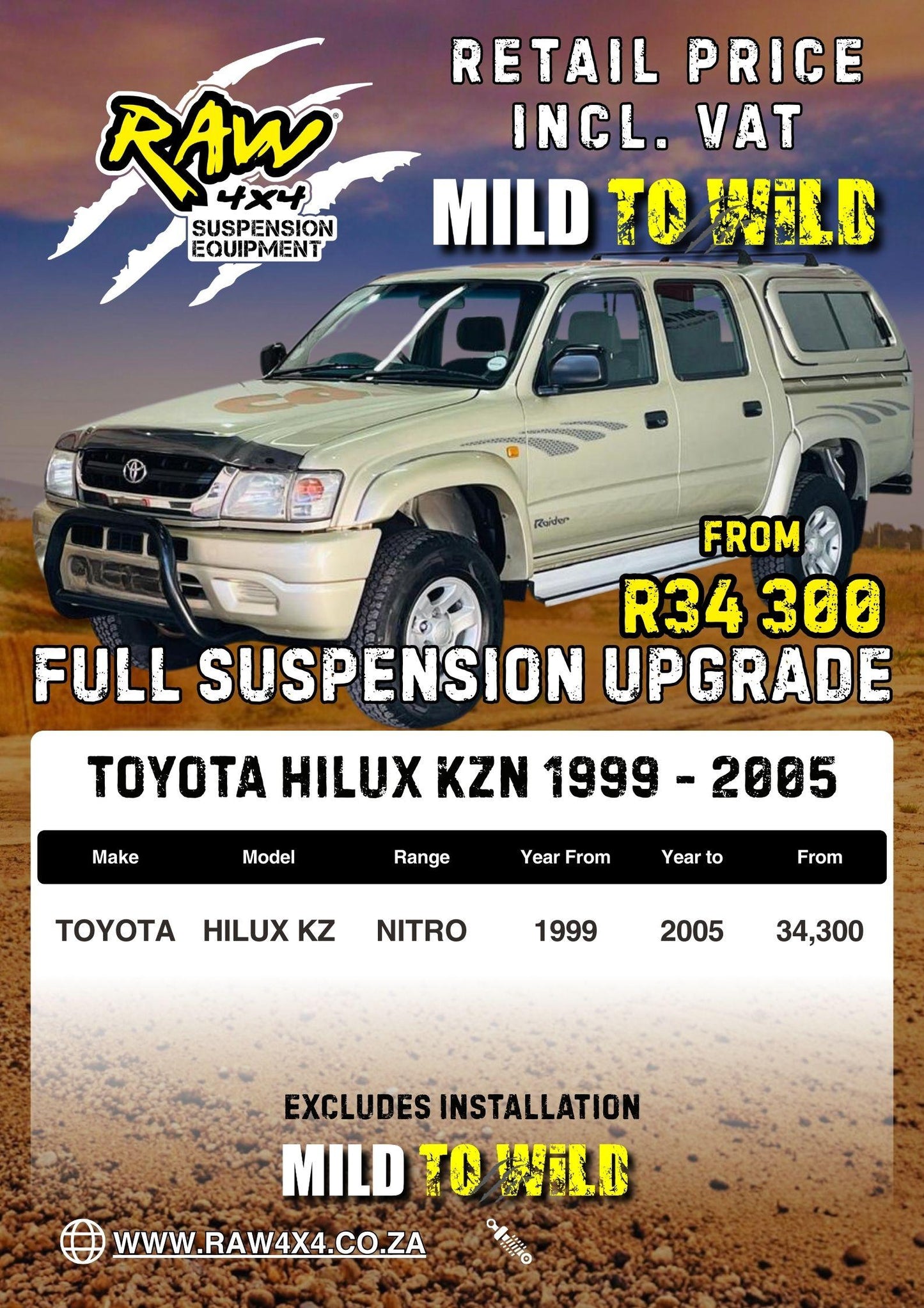 RAW 4x4 Toyota Hilux KZ-TE (1999-2005) Suspension Lift Kit