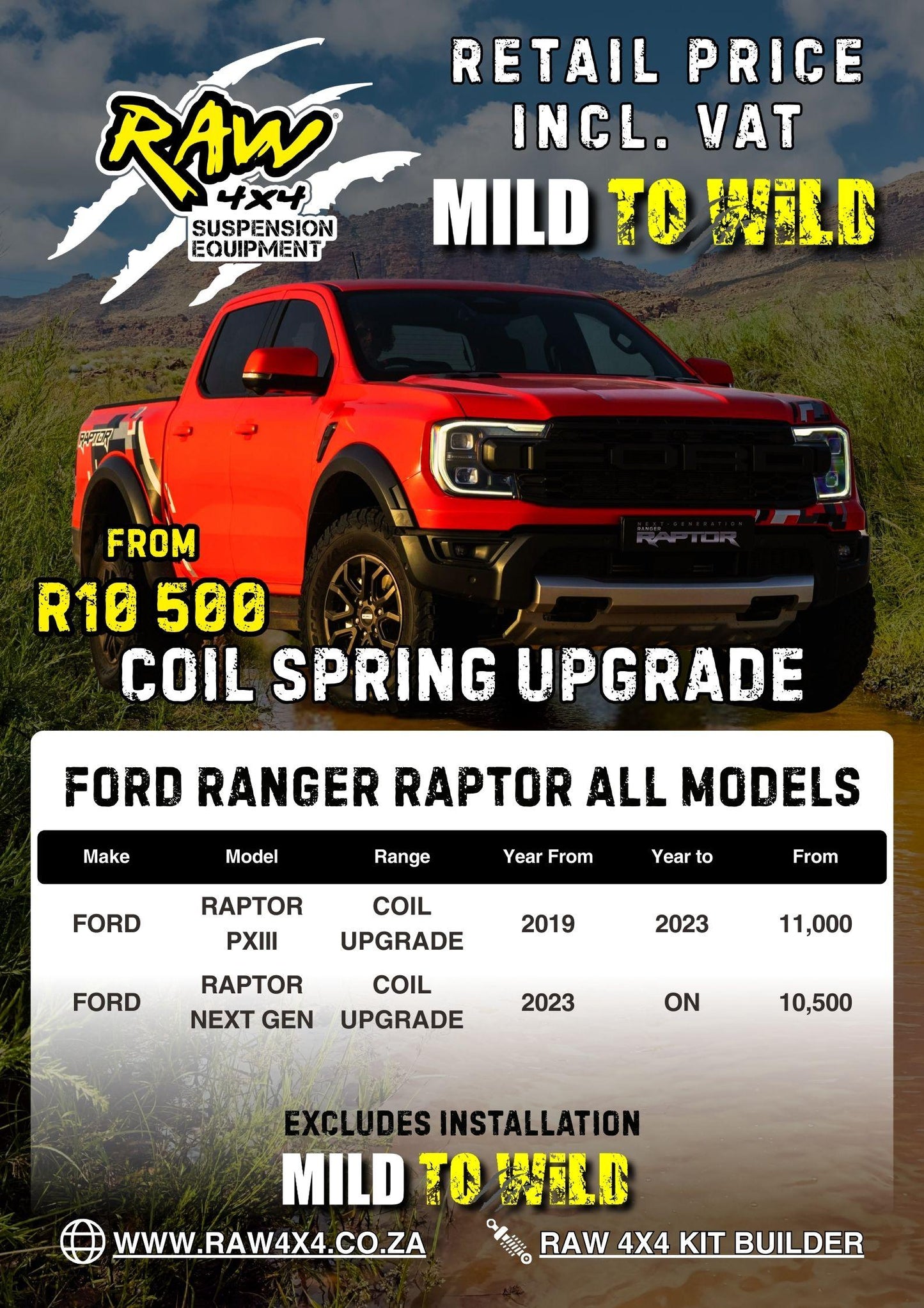 RAW 4x4 Ford Ranger Raptor (2019-Present) Coil Springs Upgrade Kit