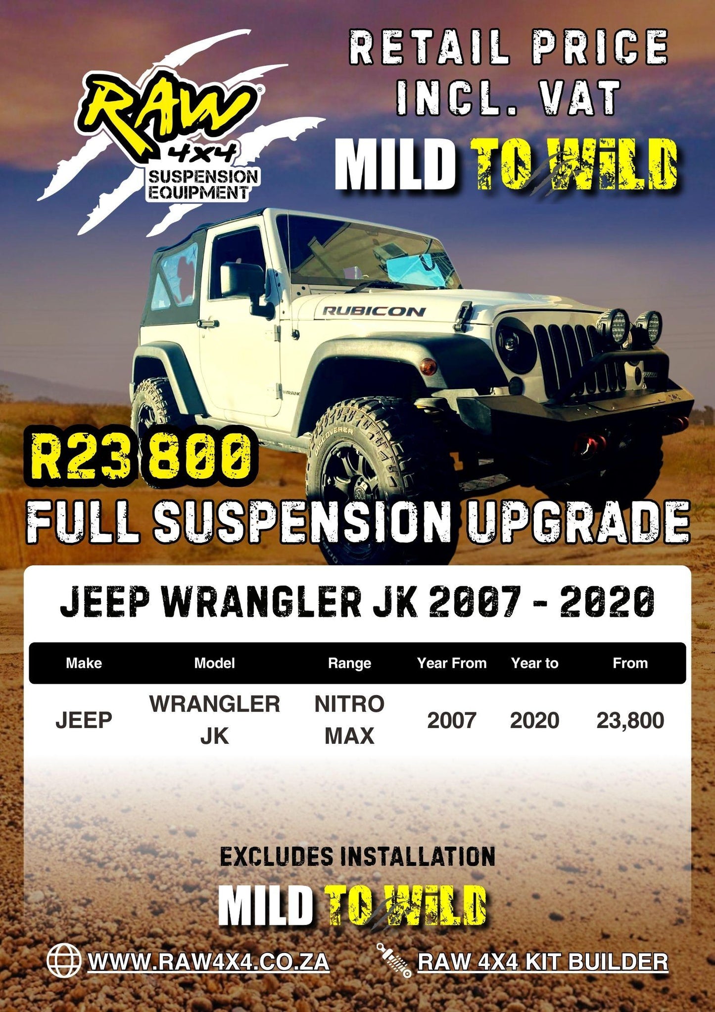 RAW 4x4 Jeep Wrangler JK (2007-2018) Suspension Lift Kit