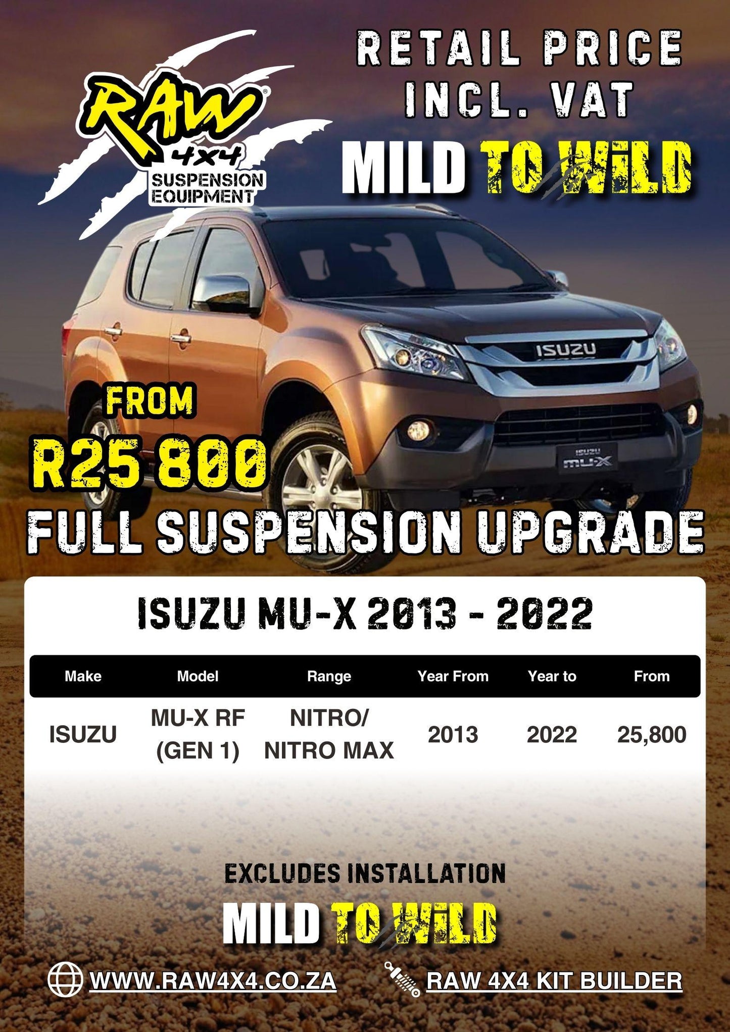 RAW 4x4 Isuzu MU-X (2013-Present) Suspension Lift Kit