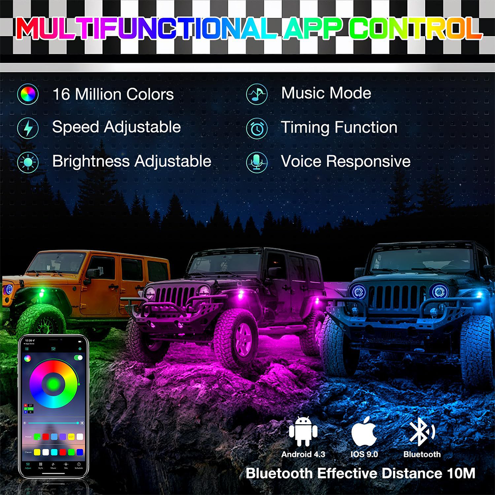 IP68 LED Rock Light kit Set 4pcs