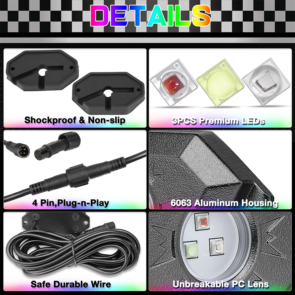 IP68 LED Rock Light kit Set 4pcs