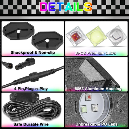 IP68 LED Rock Light kit Set 4pcs