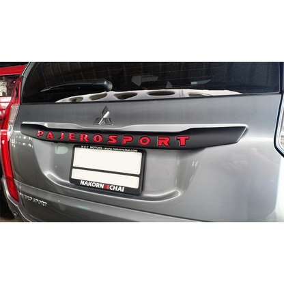 Pajero Sport 2019–2025 Tail Gate Trim with Red Accent –  Matte Black