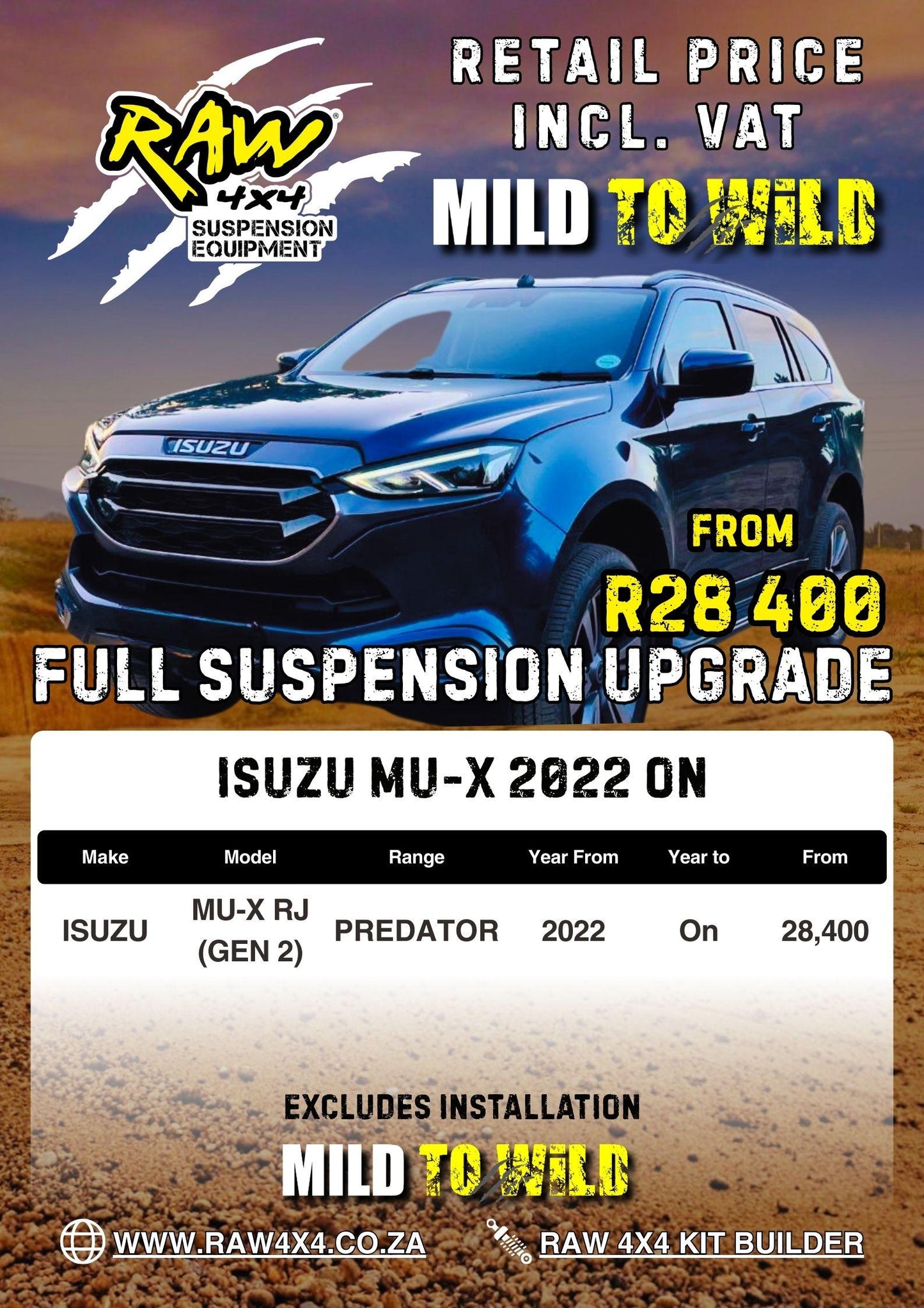 RAW 4x4 Isuzu MU-X (2013-Present) Suspension Lift Kit