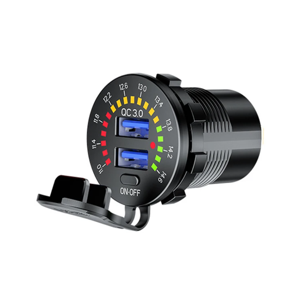 Dual QC3.0 USB Charger with LED Digital Voltmeter & On/Off Switch