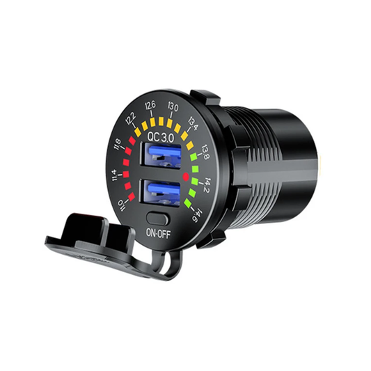 Dual QC3.0 USB Charger with LED Digital Voltmeter & On/Off Switch