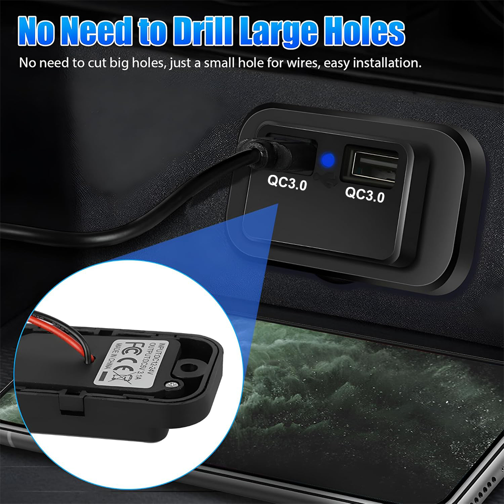 LED Dual USB Plug QC3.0 Square Panel