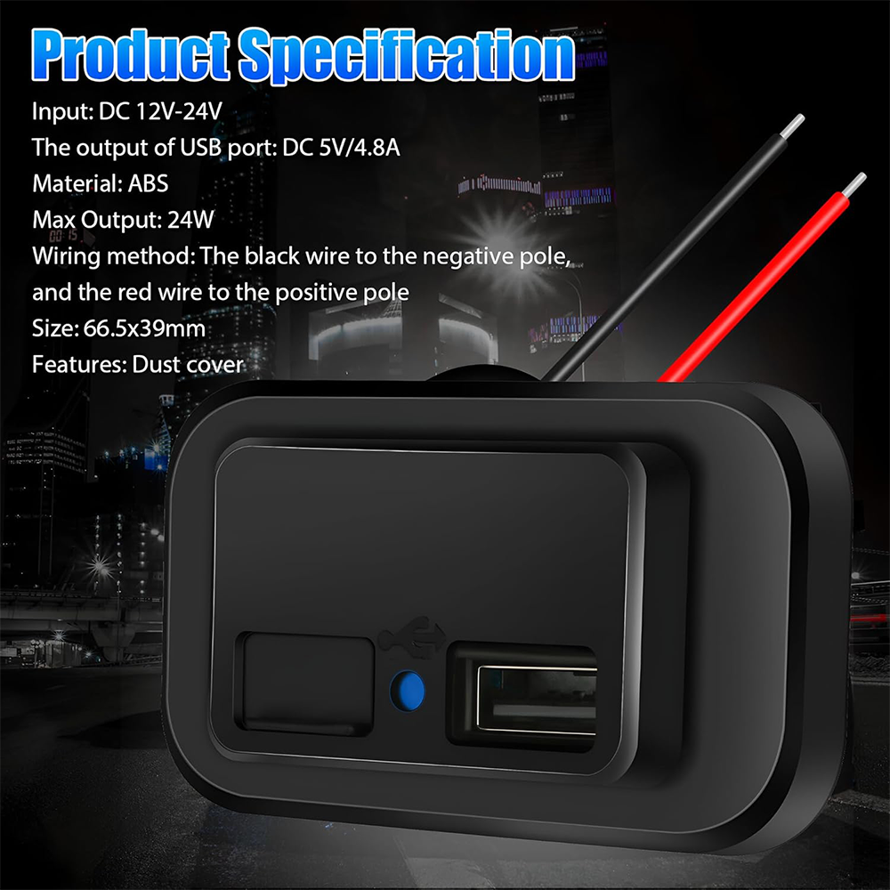 LED Dual USB Plug QC3.0 Square Panel