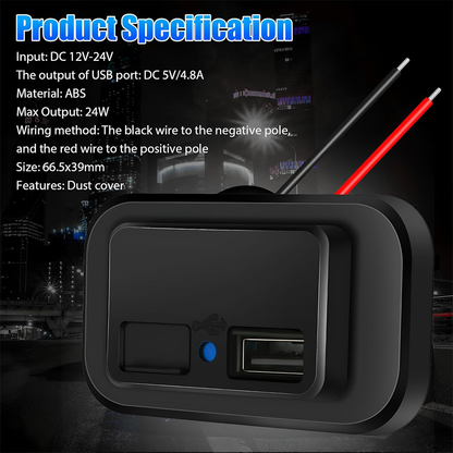 LED Dual USB Plug QC3.0 Square Panel