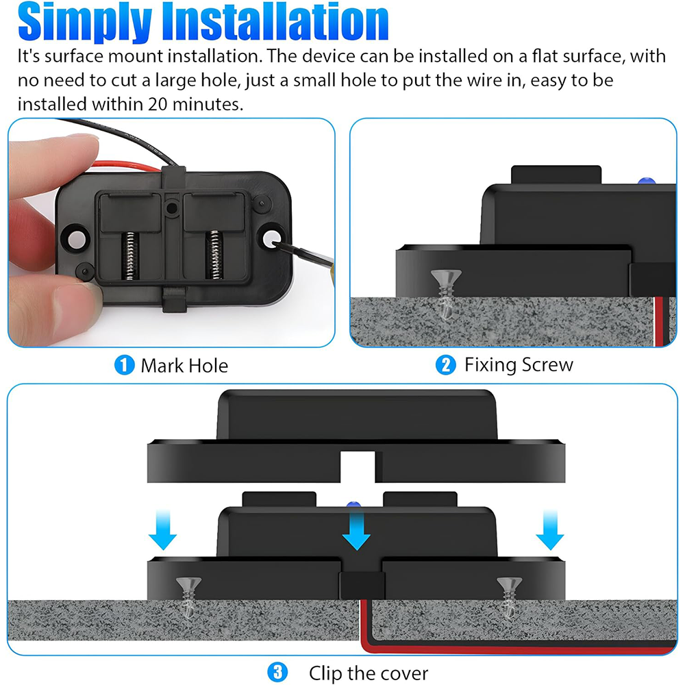 LED Dual USB Plug QC3.0 Square Panel