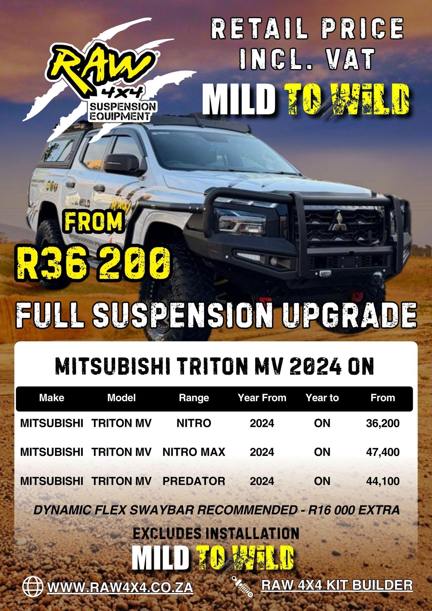 RAW 4x4 Mitsubishi Triton (2024-Present) Suspension Lift Kit
