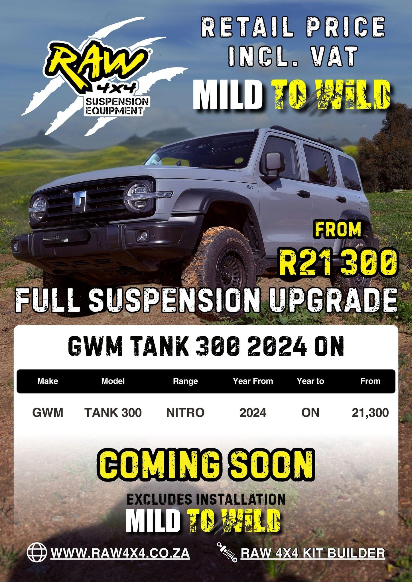 RAW 4x4 GWM Tank 300 (2023-Present) Suspension Lift Kit