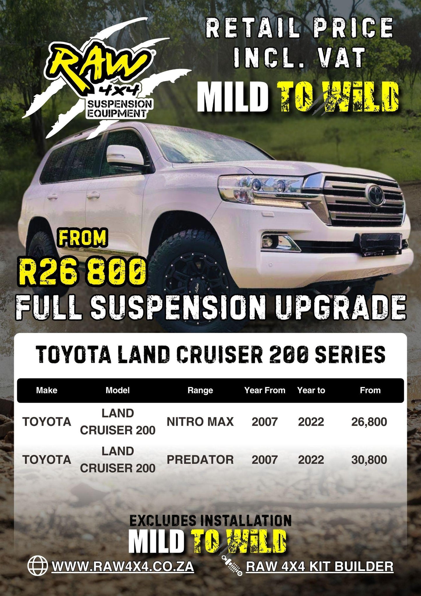 RAW 4x4 Toyota Land Cruiser LC200 Series (2008-2021) Suspension Lift Kit