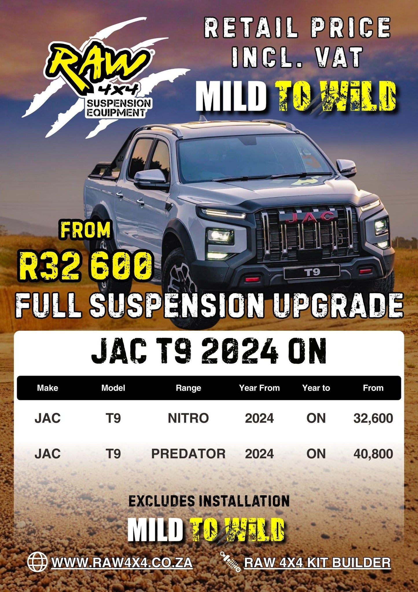RAW 4x4 JAC T9 (2024-Present) Suspension Lift Kit