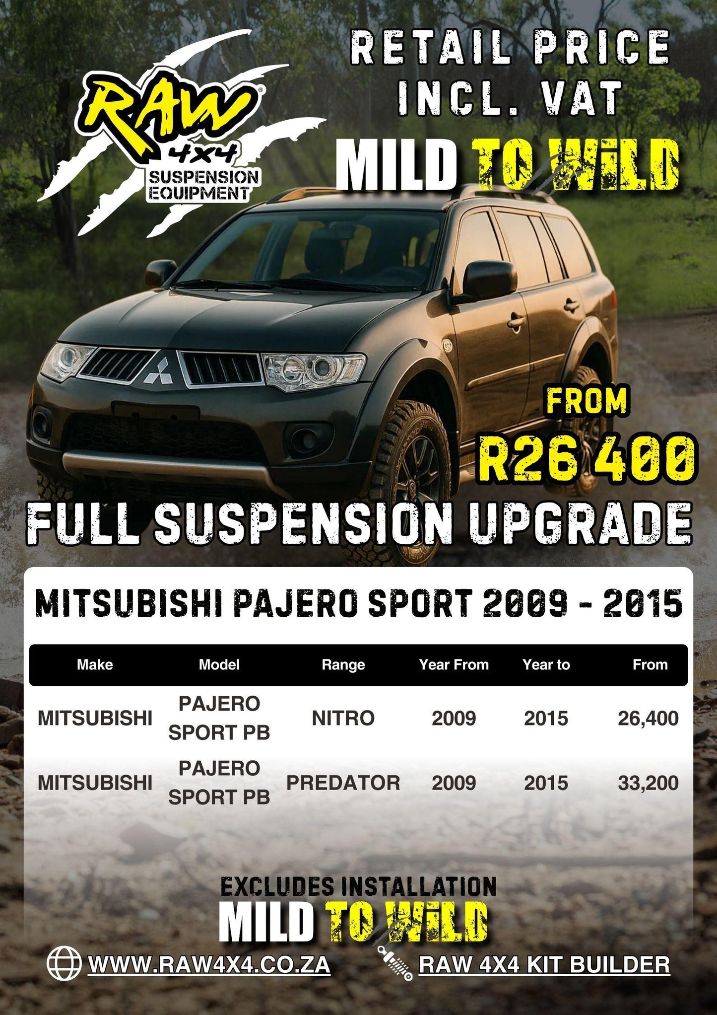 RAW 4x4 Mitsubishi Pajero Sport PB (2008-2014) Suspension Lift Kit