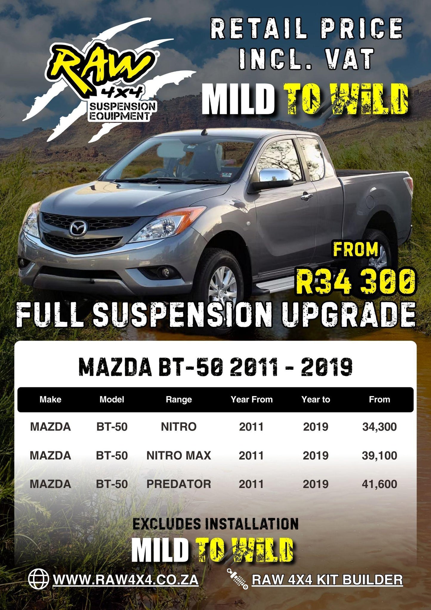 RAW 4x4 Mazda BT-50 (2012-2018) Suspension Lift Kit