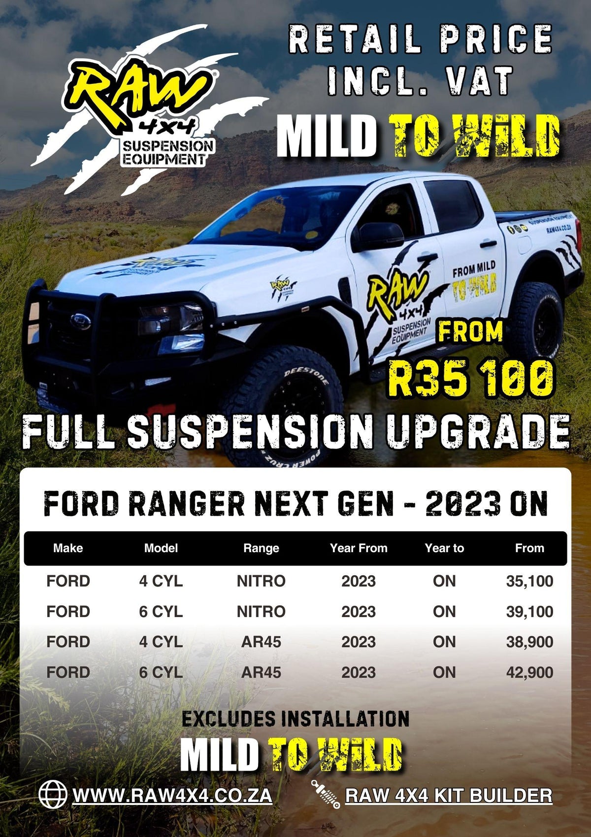 2023 Ranger Lift RAW 4x4 Ford Ranger Next Gen (2023-Present) Suspension Lift Kit ...
