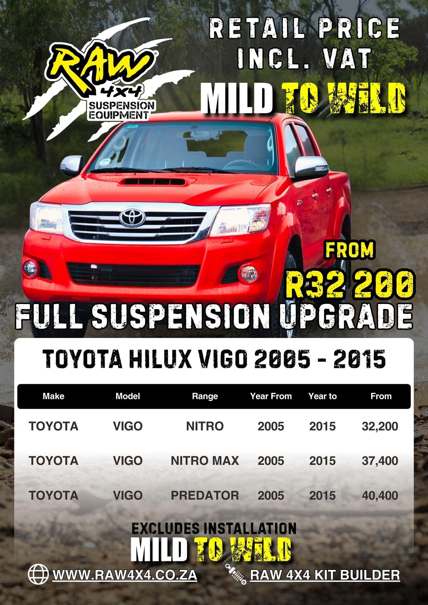 RAW 4x4 Toyota Hilux Vigo Series D4D (2004-2015) Suspension Lift Kit