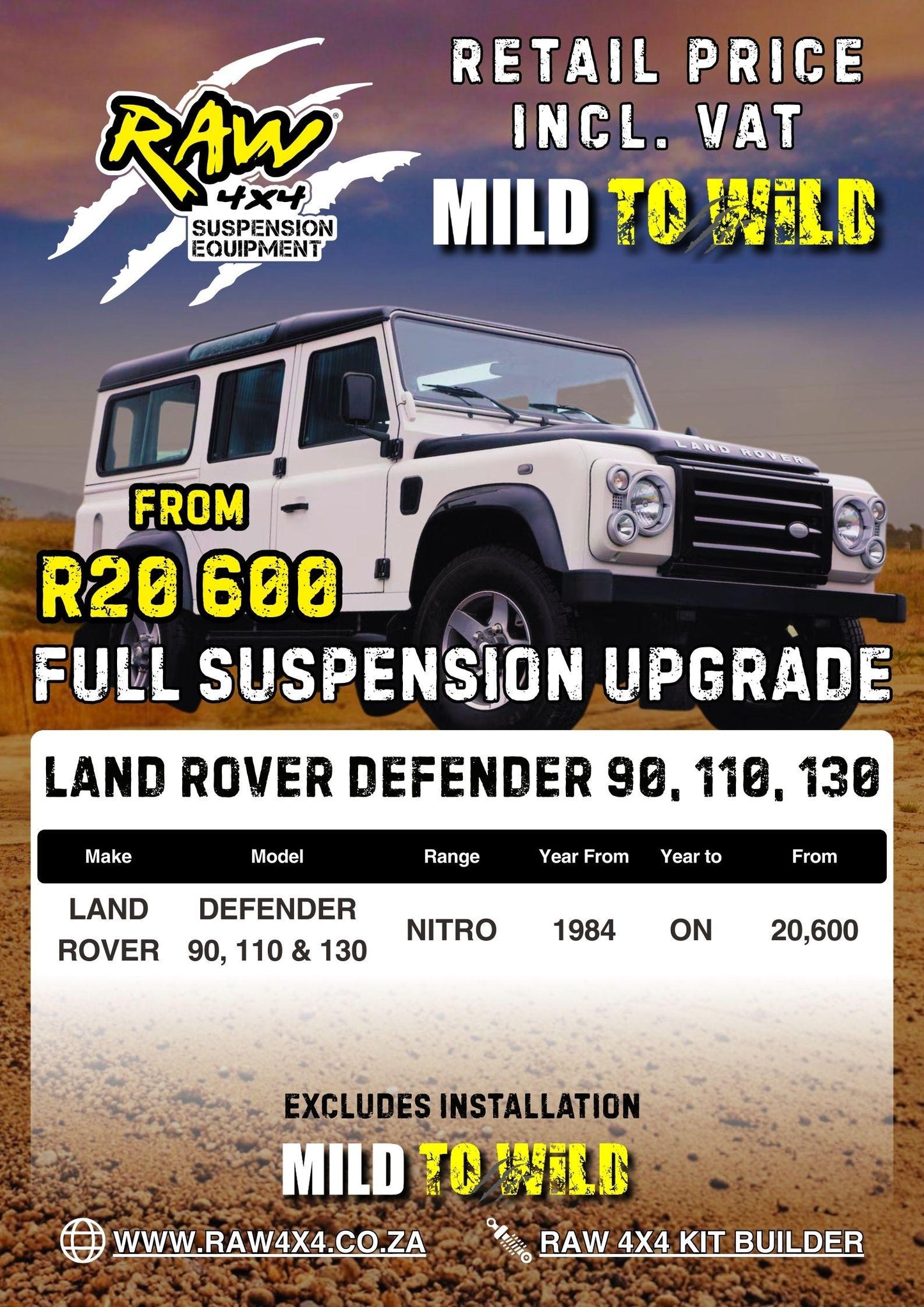 RAW 4x4 Land Rover Defender 110/130 (1990-2016) Suspension Lift Kit