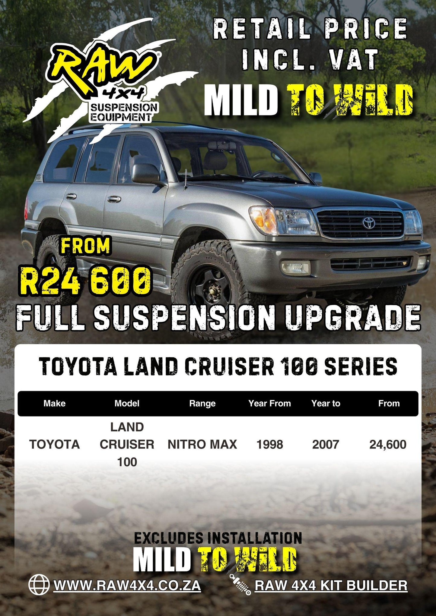 RAW 4x4 Toyota Land Cruiser LC100 Series (1999-2007) Suspension Lift Kit