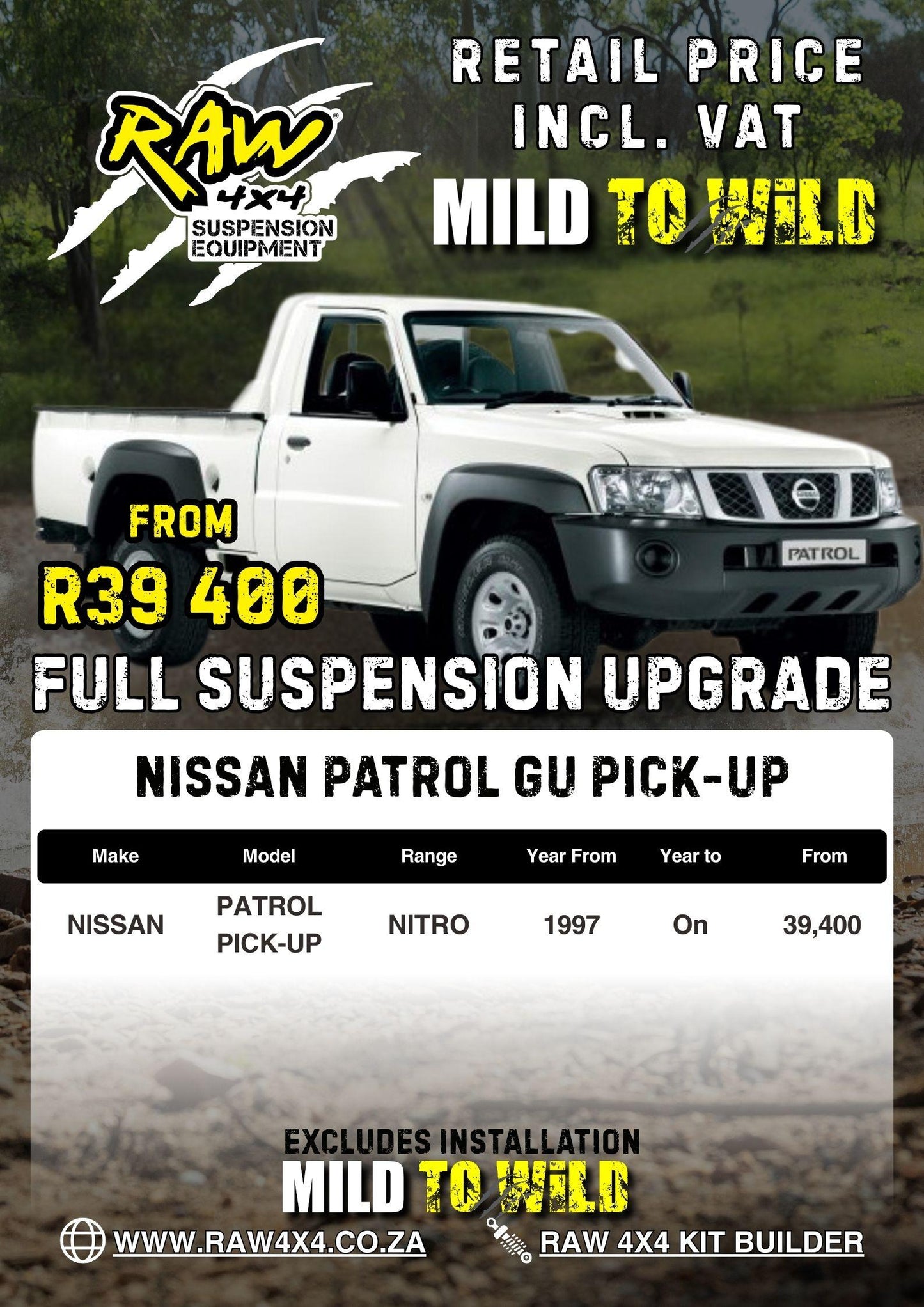 RAW 4x4 Nissan Patrol GU Pickup (1997-2014) Suspension Lift Kit