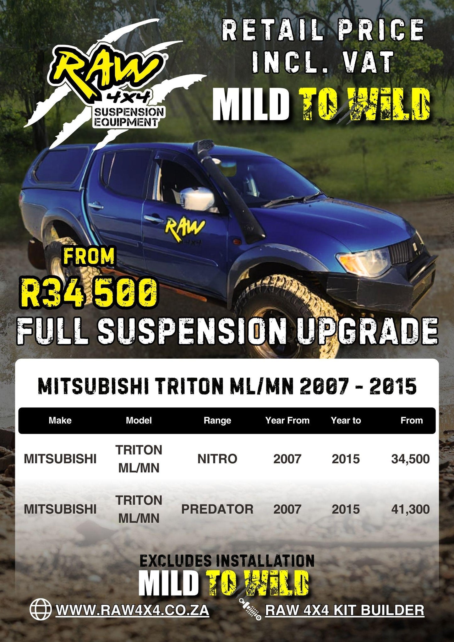 RAW 4x4 Mitsubishi Triton (2005-2015) Suspension Lift Kit