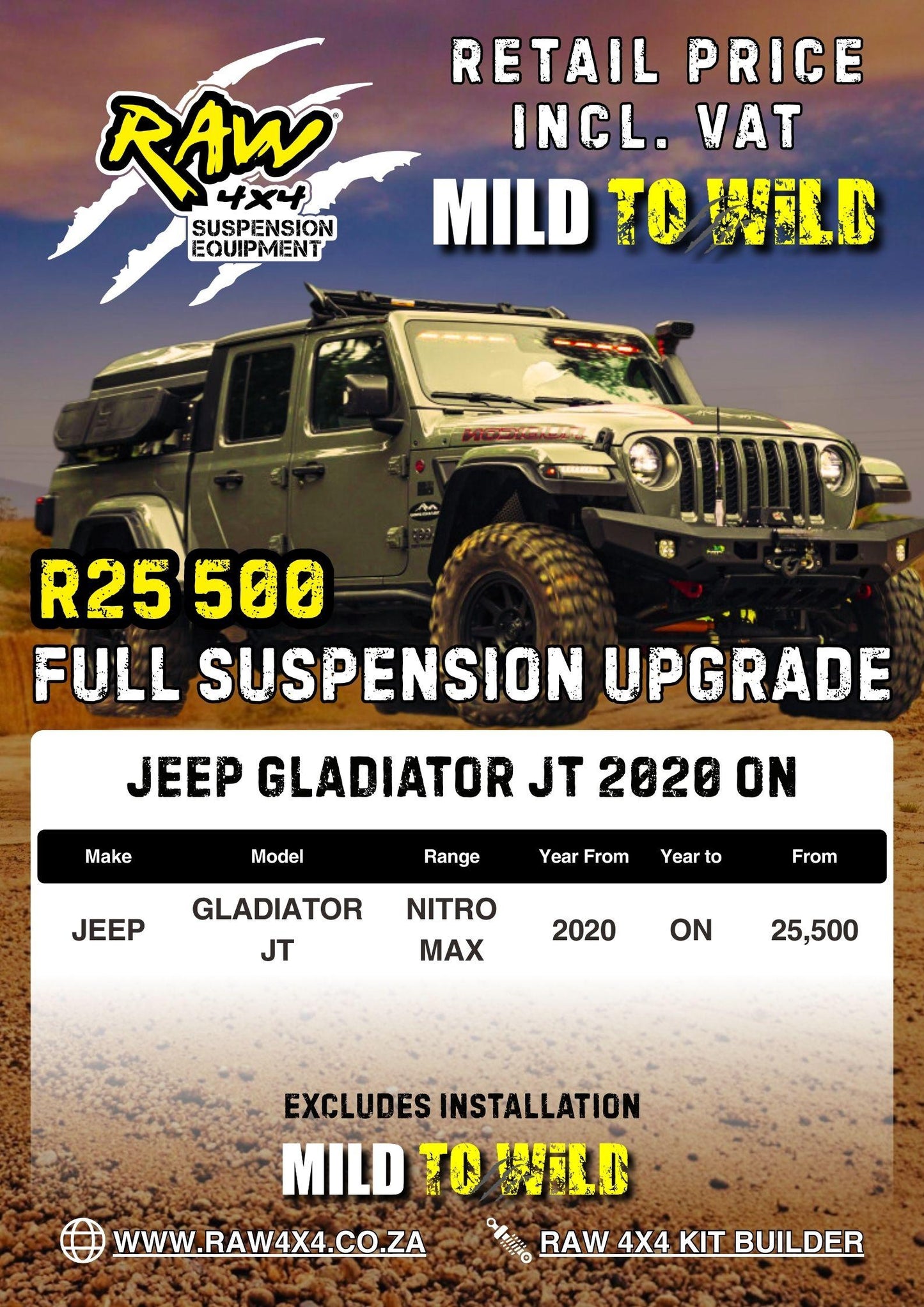 RAW 4x4 Jeep Gladiator JT (2019-2023) Suspension Lift Kit