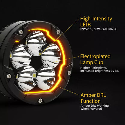 Roamer 4.5" Inch Sprite LED Spotlights with Amber DRL