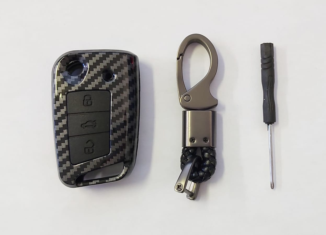 VW C-Style 3 Button Key Cover Black Carbon
