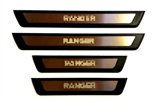 Ford Ranger Double Cab 2012+ Scuff Plate Stainless Steel and Matt Black Trim Non OEM