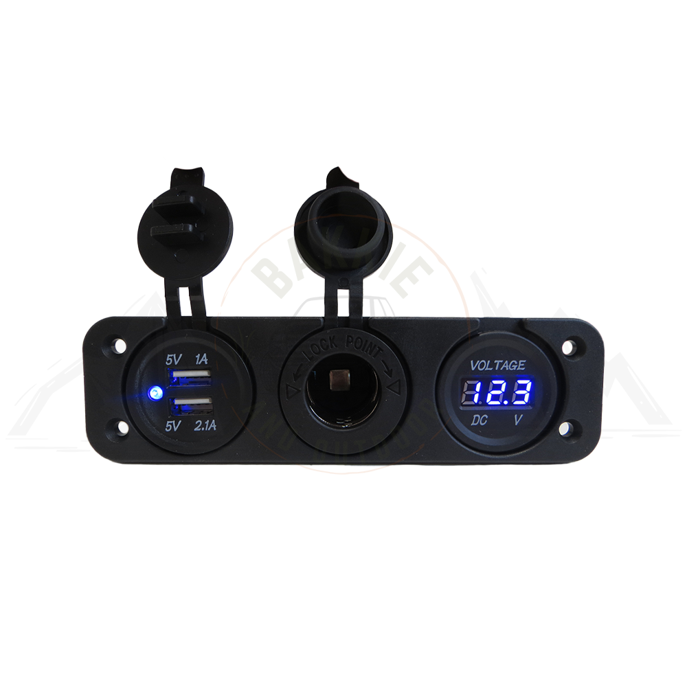 3 Holes 3.1A Dual USB with Power Socket and Voltmeter Blue
